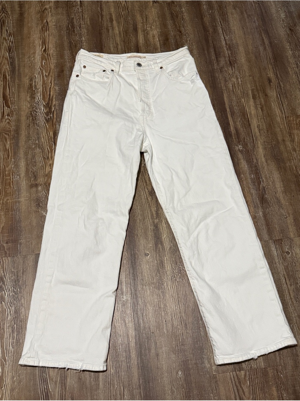 Levi's Ribcage Straight Ankle Jeans Women's 29 White Button Fly High Rise Denim